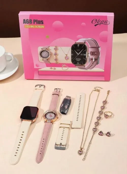 A68 Plus Smart Watch and Jewellery Gift Set for Women